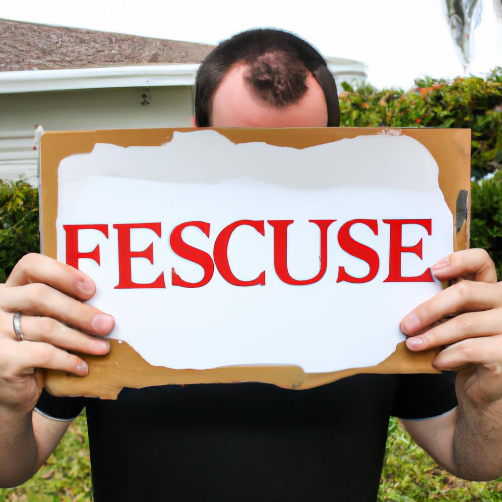 Person holding foreclosure sign, distressed