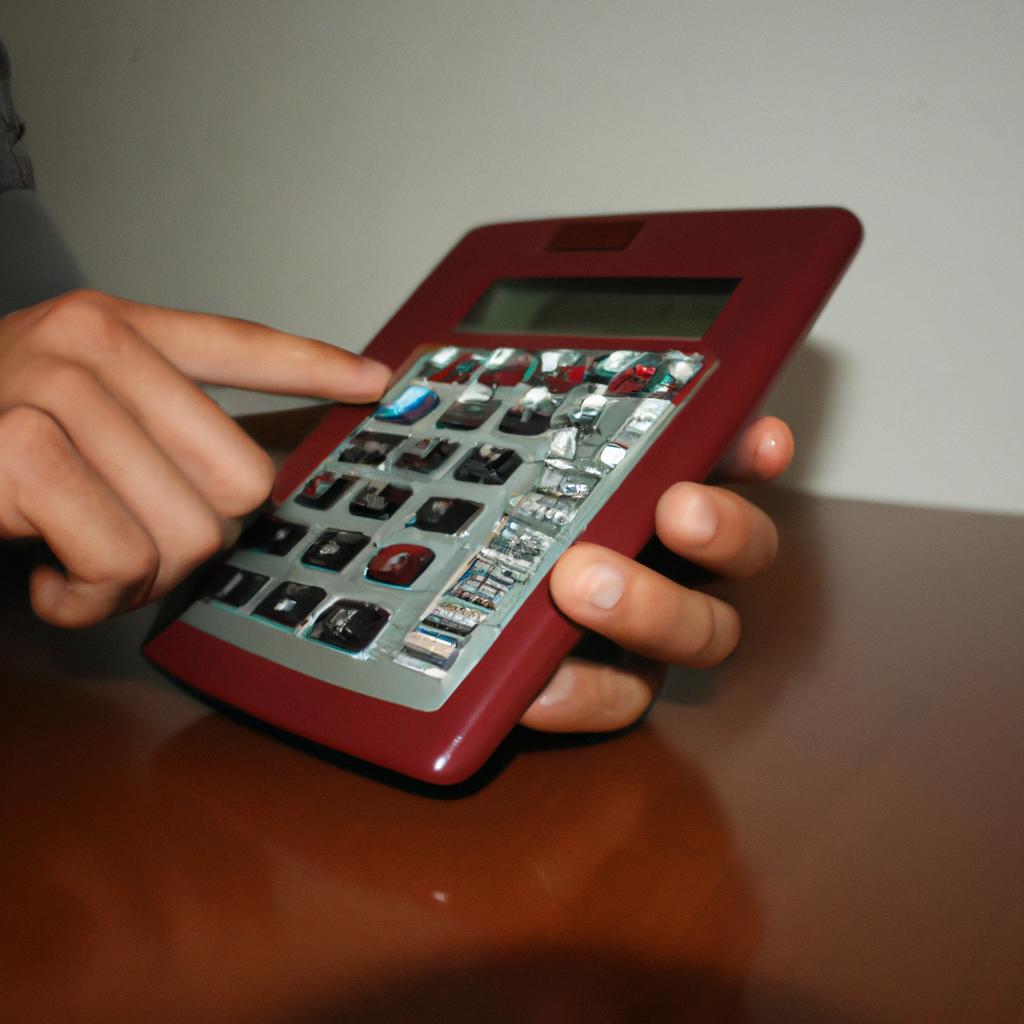 Person holding a calculator, analyzing